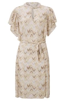 YAYA Women Jurk met Ronde Hals, Korte Vlindermouwen en Zigzag Print Moonbeam Sand Dessin