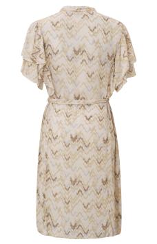 YAYA Women Jurk met Ronde Hals, Korte Vlindermouwen en Zigzag Print Moonbeam Sand Dessin